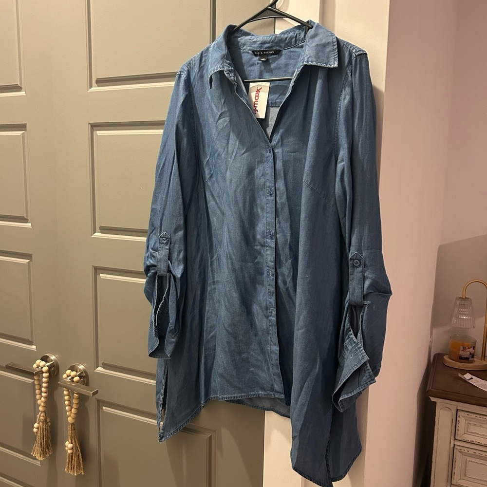 Medium Wash Blue Denim Button-Up Shirt